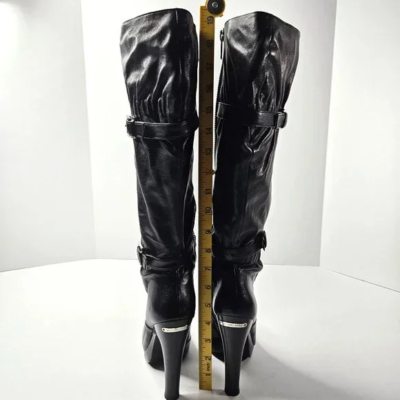 Michael Kors Stiletto High Heel Platform Boots Size 7.5 Black Leather Knee High - Picture 5 of 16